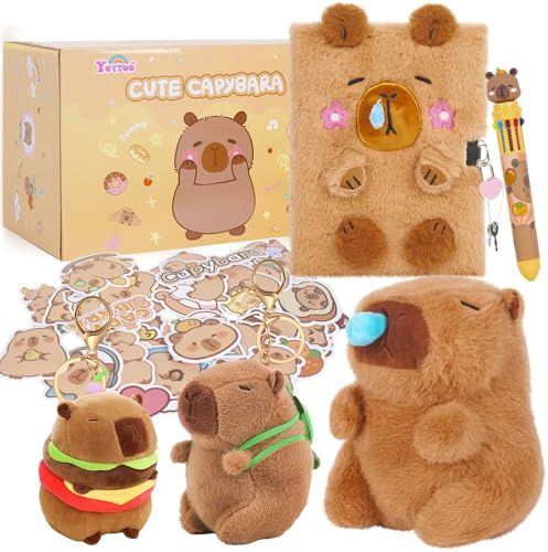 Pinkgarden Capybara Plüsch-Tagebuch für Mädchen mit Schloss und Schlüssel, 160 Seiten weiches Plüsch-Notizbuch, niedliches Spielzeug-Geschenk für Teenager-Mädchen im Alter von 5-12 Jahren