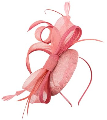Finecy In Bow Round Pillbox Loop Sinamay Headband Fascinator for Women Wedding Ascot Races Derby Melbourne Cup Tea Party Hat (UK, Numeric, 4, 5, Coral)