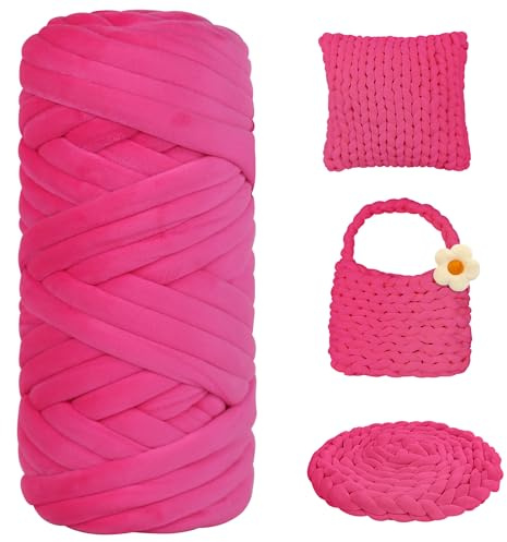900g Dicke Wolle zum Handstricken Chunky Yarn Schlauchgarn Häkelwolle Dickes Garn zum Häkeln Stricken, für Anfänger, Decken, Tasche, Handstrickgarn DIY-Kunsthandwerk (Rosenrot)