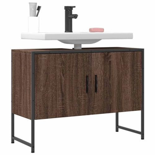 Myheimly Waschbeckenunterschrank,Waschbeckenschrank mit viel Stauraum,Unterschrank für Waschbecken Waschtisch,Badschrank Badezimmerschrank Badmöbel,Braune Eiche,80 cm