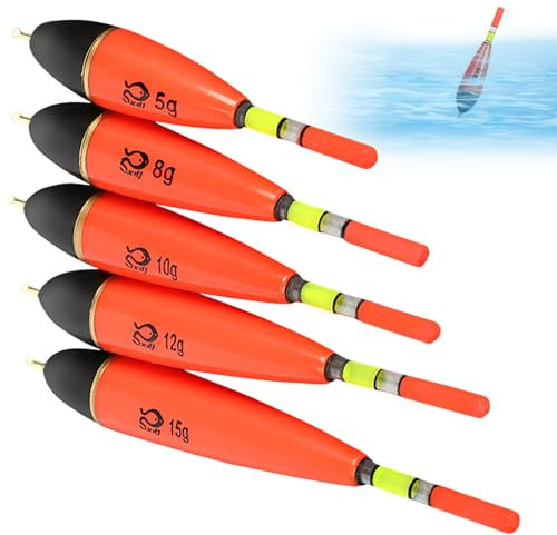 Alovez 5 Leuchtend Angeln Schwimmt Posen Set, 5g 8g 10g 12g 15g Eva-Schaumstoff, Schwimmer Angeln, Für Hecht, Barsch, Karpfen, Barsch