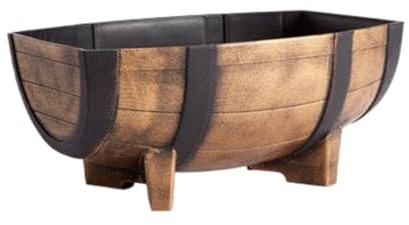 JJaydaily Wood-Look Barrel Pflanzer Topf - Harz Bauernhaus rustikale Dekoration, Indoor/Outdoor Garten Blumentopf mit Drainage, Patio Pflanze Container