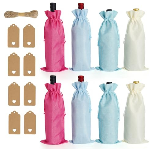 IwIeIaIrI 8 Stück Jute Flaschentüten Weintasche Geschenktüten Flaschen Geschenkverpackungen,Weintasche Jutesack klein Flaschentasche Weinverpackung Geschenkbeutel zum Weihnachten Hochzeit Geburtstag
