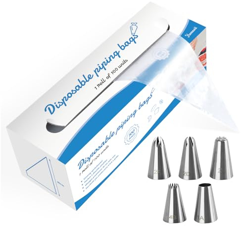 Piping Bags and Nozzles Sets,100Pcs Disposable Piping Bags 16inch Transparent Large Decorating Pastry Bags,Thickened Plastic Icing Bag With 5 Nozzles for Baking Cake Cupcake Dessert Cookies Decoration
