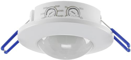 Vonhoff 360° PIR Decken-Einbau-Bewegungsmelder FLAT, LED geeignet, 8m, Ø80x30mm, 230V, IP20, einstellbar, inkl. Aufputz-Adapter