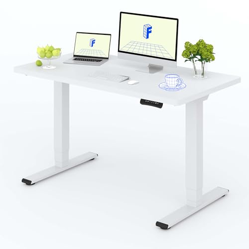 FLEXISPOT Höhenverstellbarer Schreibtisch mit 25 mm einteiliger Tischplatte, Elektrischer Schreibtisch mit Dual-Motor, 3-Fach Teleskop, 160 kg Tragkraft (120x60cm, weiß+weiß)