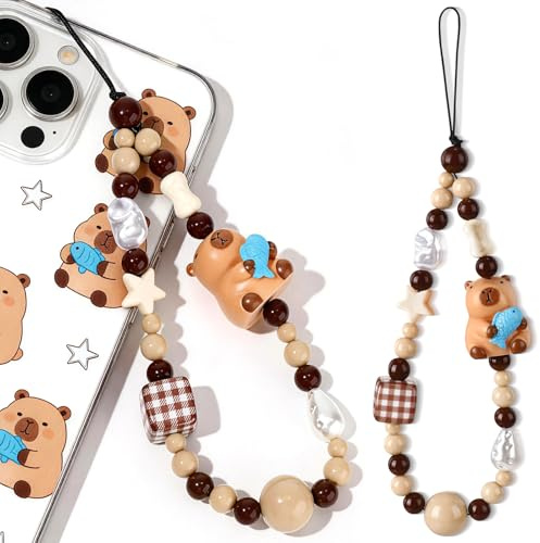 Wincredulous Capybara Phone Charms Lanyard Wrist Strap Beaded String for Cellphone Case Earphone Camera Keychain(Capybara Brown,1PC)