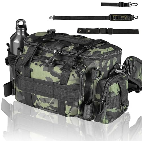 Dwitkul Angeltasche Große Kapazität Tragetasche Multifunktional Umhängetasche Fishing Bag Angelkoffer Forellen Tasche Angeln mit Schultergurt und Tragegriffe Allzwecktasche Karpfentasche (Camouflage)