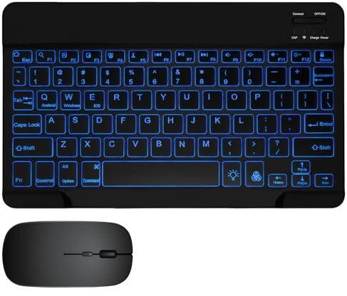 Backlit Wireless Keyboard and Mouse Set, 7 Colour Bluetooth Keyboard and Mouse, Compatible with IOS, Android, And Windows Systems, Ultra-Thin British-Style Design, For Phone, Tablet, And Computer