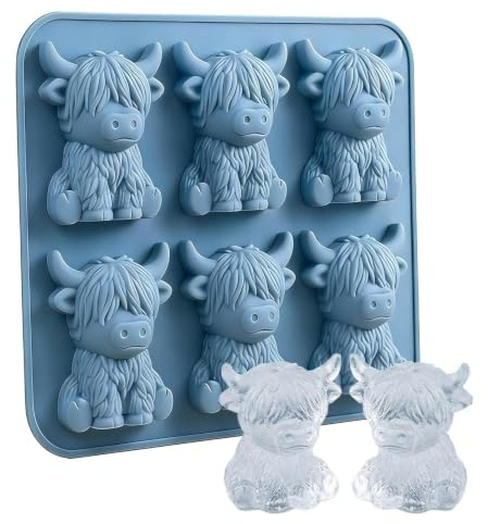 3D Hochlandrind Eiswürfelform, Ice Cubes Tray, Lustige Eiswürfelbehälter Silikon, Schottisches Highland Kuh Geschenke
