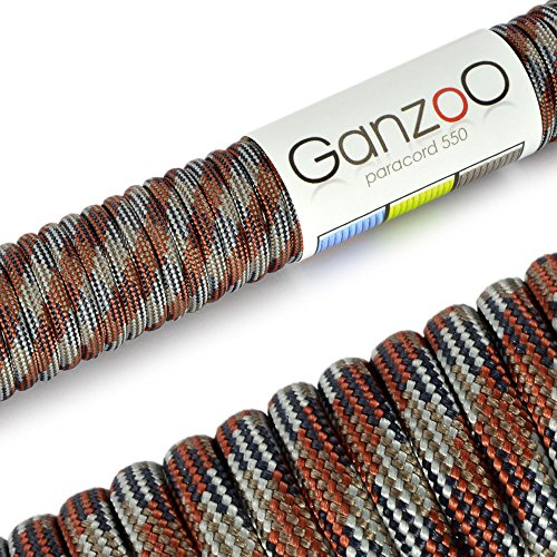 Ganzoo Paracord 550 Seil, Nylon-Polyester, 4mm, Typ 3, 30 Meter, 7 Kernstränge, Outdoor-Schnur, Allzweck-Seil, Hundehalsband, Hundeleine, Armband knüpfen, Camping, Survival - braun grau