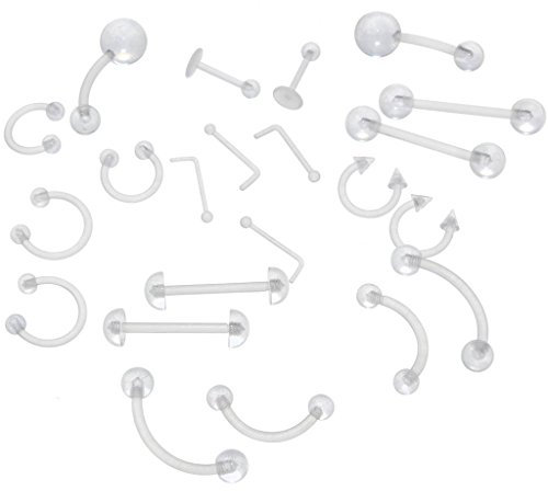 Oasis Plus 22 Stück 14G 16G 18G 20G Klar Flexibel Bioplast Retainer Bauchnabelpiercing Augenbraue Zunge Nippel Barbell Nase Lippe Labret Stud, Kunststoff