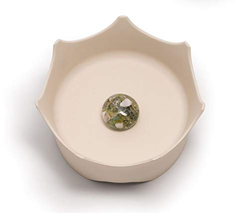 VitaJuwel Wassernapf aus Bambus mit Edelsteinmischung für Hunde und Katzen | naturweiss