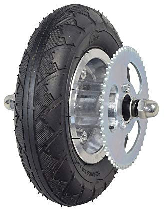 AlveyTech Front Wheel Assembly - Fits Razor Crazy Cart with Drift Bar (Versions 5 and up) Replacement 200x50 Rubber Tire, Inner Tube, Chain Sprocket, Axle, and Rim Parts for Kids Electric Carts