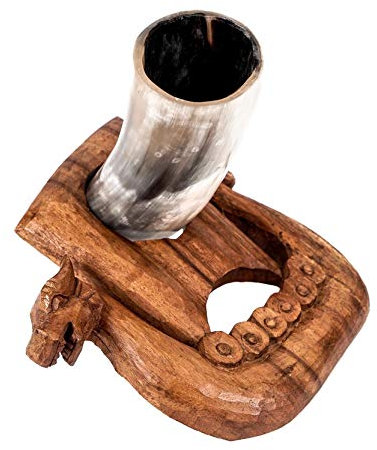 Windalf Wikinger Holz Schiff Trinkhornhalter NORCAN 17 cm Trinkhornständer Wikinger Dekoration Drachenschiff Handarbeit