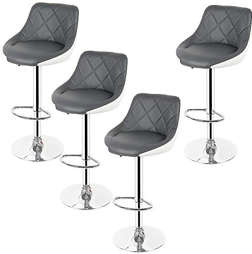 Flyelf 4er Set Barhocker mit Lehne,Kunstleder Tresenhocker 360° Drehbar,Höhenverstellbar 59cm-79cm (4-Grau+Weiß)