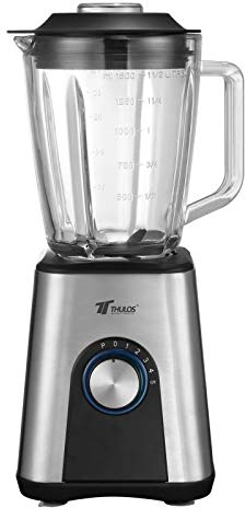 THULOS Batidora de Vaso de Cuerpo de Acero Inoxidable con Jarra de Cristal con Capacidad para 1.5 litros. Cuenta con 5 velocidades y función Pulse. 1000W, TH-BV101