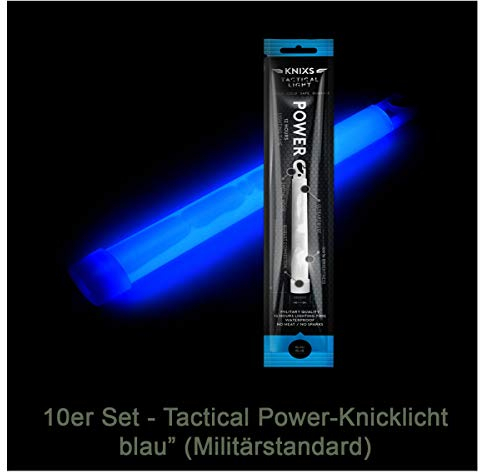 10er Set - Power-Knicklicht/Leuchtstab Tactical Light im Militär-Standard - blau leuchtend (6 / 15cm) - einzeln verpackt - mindestens 12 Stunden Leuchtdauer