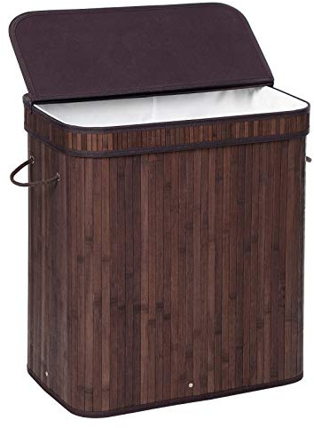 SONGMICS Laundry Hamper with Lid, Bamboo Launry Basket with Handles, Foldable Storage Basket for Laundry Room, Bedroom, 100L, Brown ULCB063K02