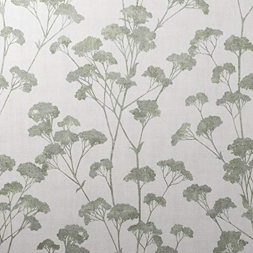 YöL Tulsa Sprig Green Wallpaper Leaf Floral Print Cream Natural Textured Glitter