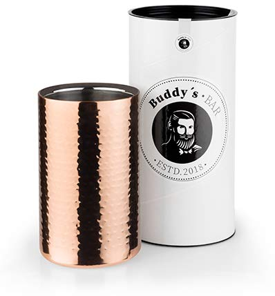 Buddy´s Bar - Weinkühler/Sektkühler, Flaschenkühler aus Edelstahl, 12 x 19 cm, doppelwandig, Innendurchmesser 10 cm, Weinkühler geeignet für 0,7 L - 1,5 L Flaschen, Kupfer gehämmert