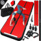 KESSER® Turnmatte Aufblasbar Airtrack Fitness-Matte Gymnastikmatte | inkl. Tragetasche & elektr. Luftpumpe | Yogamatte, Tumbling Matten, Trainingsmatte (Schwarz-Rot-Carbon, 600 x 100 x 10 cm)