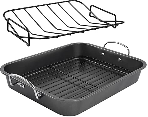 kitCom Antihaft-Bräter mit Rost – 40,6 cm rechteckiger Grill, geeignet für Truthahn, Brathähnchen, Schinken, spülmaschinenfest (9,5 QT)