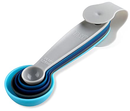 Tasty 5-Piece Measuring Spoons Set for Baking, Nesting Cups Set, Plastic Tablespoons & Spoons Set, Baking Gadgets Tools, Dimensions: 1/4tsp, 1/2tsp, 1tsp, 1/2tbsp, 1tbsp, Colour: Blue, Grey
