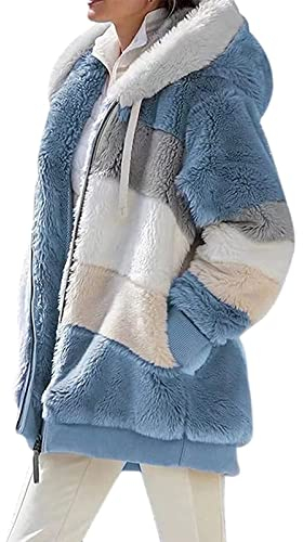 ABINGOO Damen Mantel Kapuzenjacke Winterjacke Mode Warm Hoodie Pullover Jacken Reißverschluss Plüschjacke Fleecejacke Oberteile(Blau,M).