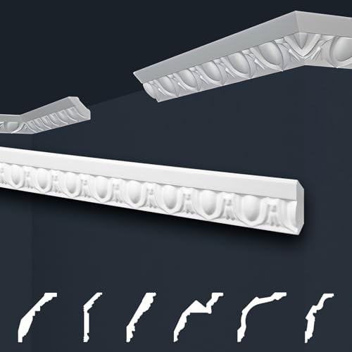 Marbet Deckenleisten weiß Sparpaket aus Styropor EPS - Stuckleisten gemustert, im traditionellen Design - (2 Meter B-02) Styroporprofil Winkelprofil Wandprofil