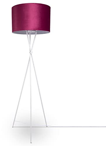 Paco Home Lampadaire Salon Trépied Velours Hauteur 177,5 cm Filigrane Interrupteur Tirette Vintage Monochrome Câble Textile 2,5 m E27