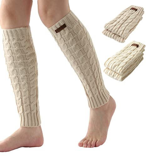 Brook + Bay Leg Warmers for Women - Cable Knit, Beige, One Size