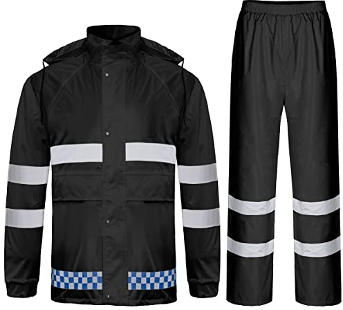 Oralidera Herren Regenanzug mit Kapuze Reflektierender Winddicht Regenjacke und Regenhose Wasserdichter Arbeitskleidung Jacke und Hose Set für Herren, Schwarz, XL
