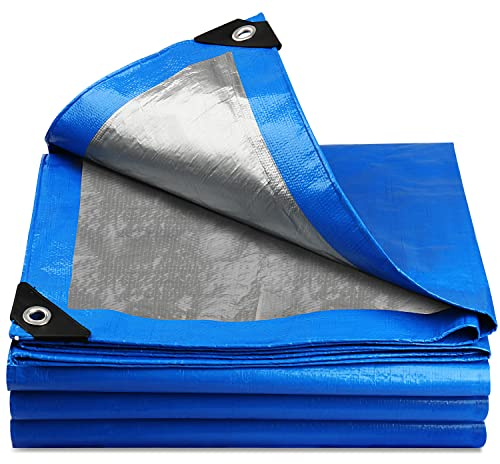 Onarway Tarpaulin 3m x 5m Thicken Tarpaulin Waterproof Heavy Duty 110GSM with Reinforced Grommets, Tarp Sheet Cover for Multipurpose Outdoor Use, Blue