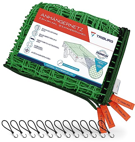 Rete per rimorchi TRIBURG 2,5x4,5 incl. 12x ganci di espansione - Rete per rimorchi con marcatura degli angoli e rinforzo dei bordi incl. 12x tenditori in gomma con ganci