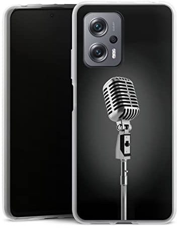 Custodia di silicone compatibile con Xiaomi Redmi Note 11T Pro Plus Custodia trasparente Cover per smartphone trasparente Microfono Musica Metallic look