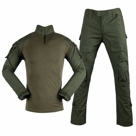 Uniforme Traje Militar táctico Airsoft Color Verde OD Combat con Coderas y Rodilleras. Talla M