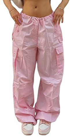 ORANDESIGNE Pantalon Cargo Ample Femme Décontracté à Taille Basse Y2K Pantalon de Jogging Hippie Jambe Large Hip Hop Streetwear Harajuku H Rose XL