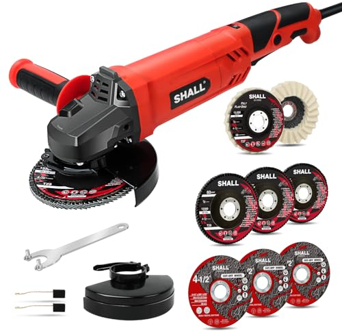 SHALL Angle Grinder Tool 7.5Amp 4-1/2 Inch, 6-Variable-Speed Grinders Power Tools, Electric Metal Grinder 12000 RPM w/ 2 Safety Guards, Cutting Wheels, Flap Discs, Non-Slip Handle for Metal/Wood