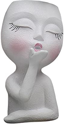 NLDGR Macetero de cara de beso, estatua, caras de dama, maceta de cabeza de niña, bonita maceta de resina, florero, macetas de cara para decoración de interiores, jarrón de cabeza