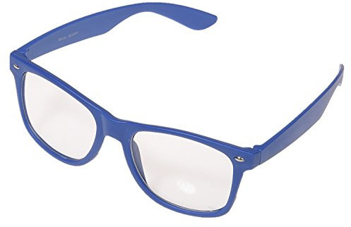 Miobo Lunettes de soleil style rétro années 1980 avec cornes ou verre transparent Noir, Verre transparent bleu foncé, Taille unique
