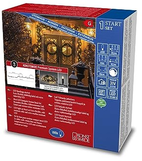 Konstsmide LED Premium System Basis-Set, Lichterkette und Transformator, 100 bernsteinfarbene Dioden, 31V, Außen (IP67), 20W, schwarzes Soft-Kabel - 4912-817