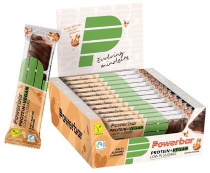 Powerbar Protein Plus Low Sugar Vegan Salty Almond Caramel 12x42g - Barre végétarienne hyperprotéinée et peu sucrée
