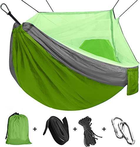 XCC GCX- Bewegliche im Freien Hängematte Fallschirm Stoff Hängematten for Backpacking Reise Camping, Doppelzimmer Einzel Garten Hängematten Sicherheit (Color : Green/Gray)