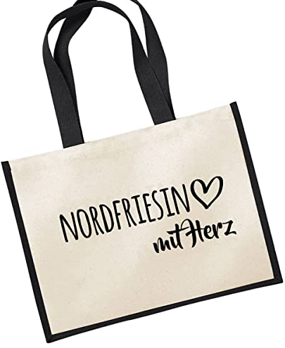 Huuraa Jutetasche Nordfriesin mit Herz Shopper Einkaufstasche Black 21 Liter mit Motiv für die tollsten Menschen Geschenk Idee für Freunde und Familie