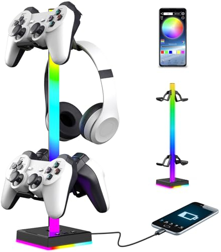 WADEO Soporte para Gamepad RGB, Soporte para Auriculares y Controlador para Escritorio, Soporte para Controlador de Pantalla para la Serie Xbox | One/ PS5/ PS4/ Nintendo/Switch Controller