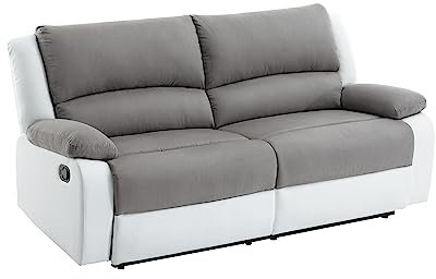 LOUNGITUDE - DETENTE - Canapé de Relaxation - Manuel - 3 Places - en Simili/Microfibre - Blanc/Gris -L193cm