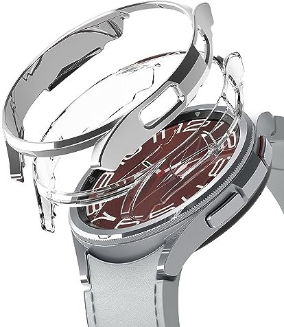 Ringke Slim Compatible with Samsung Galaxy Watch 6 Classic 43mm Case [2 Pack] Ultra Thin Lightweight Hard PC Cover - Clear & Chrome