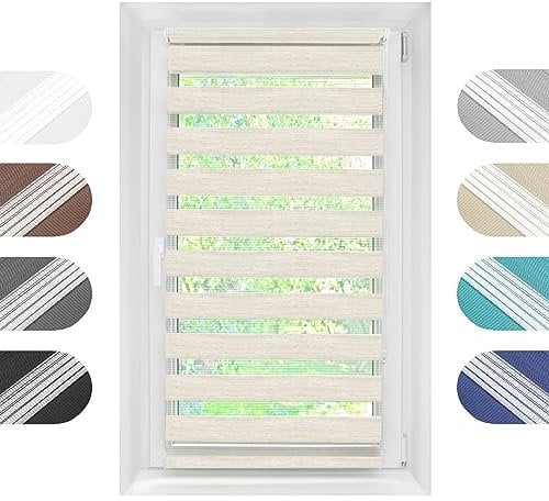 Birrke Doppelrollo Ohne Bohren/Mit Bohren 2in1 80 x 150 cm - Tag und Nacht Duo Rollo für Sonnenschutz und Sichtschutz - Doppel Rollo - Einfache Montage Flachs
