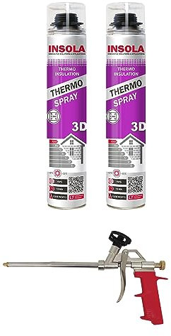 Mousse expansive polyuréthane Projetable par Pulvérisation - Thermo Spray 3D Insola - 850 ml - Lot 2 mousses + 1 Pistolet
